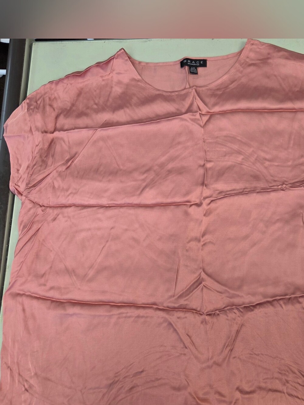 Grace Coral Satin Short-Sleeve Blouse